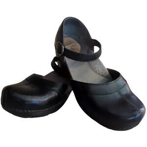 Dansko Black Leather Mary Jane Clog Comfort Shoes Women's Size 36 (US 5.5/6)
